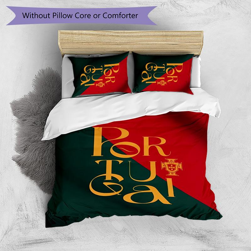 Portugal National Football Team Pattern Printed 3PCS Bedding Set Soft Skin-Friendly Washable Duvet Cover & Pillowcases Set All Season Bedroom