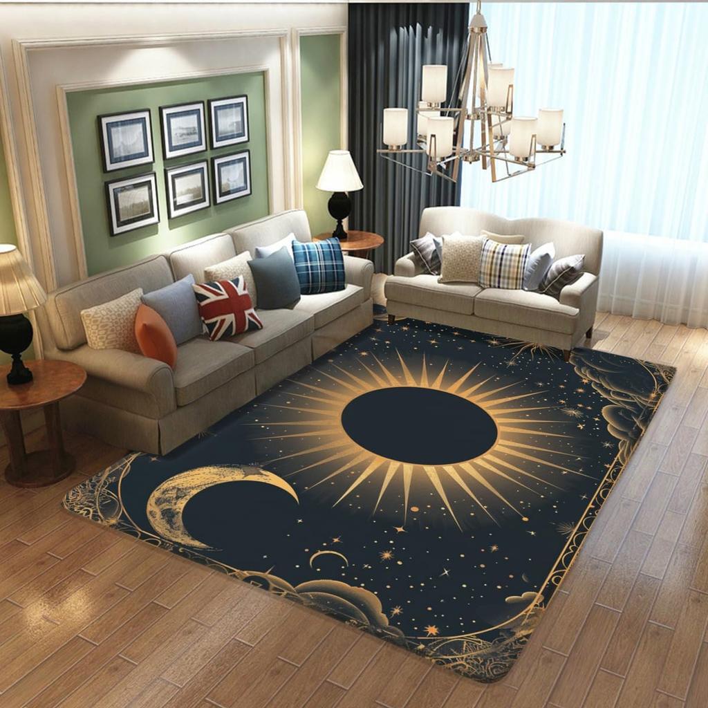 Modern Art Moon Star Area Rug Living Room Mat Yellow Carpet Cloud Black Indoor Doormat Mysterious Fashion Bedroom Decorative
