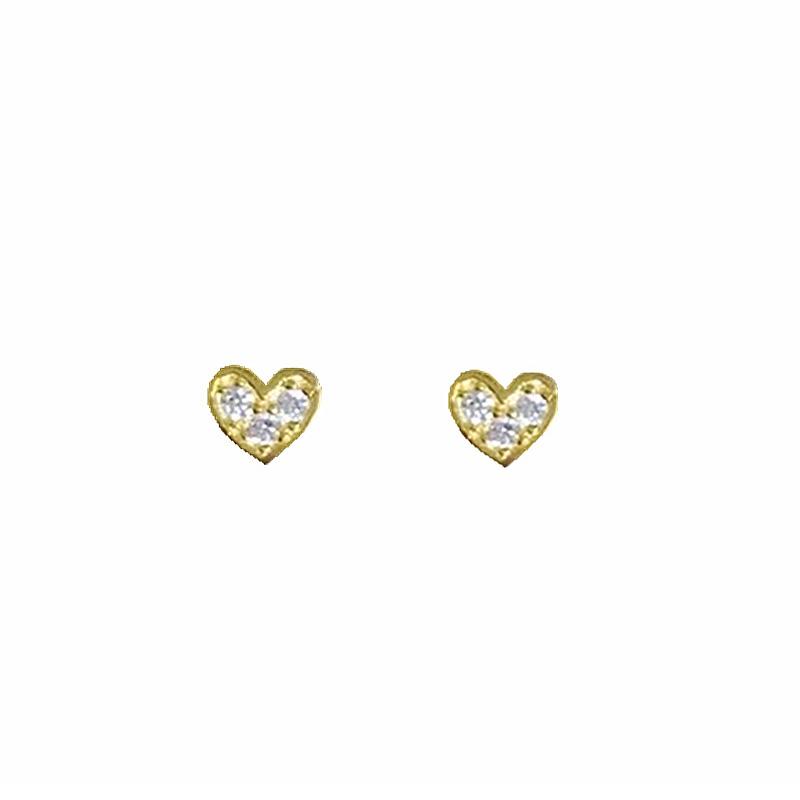 Silver 14K Gold Plated Zircon Heart Mini Stud Earrings For Women Classic Fine Jewelry Minimalist Piercing Accessories