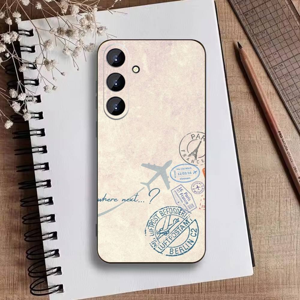 Graffiti Travel Airplane Pattern Phone Case For Samsung Galaxy A73,A21s,A22,A31,A52,A53,A71,A41Soft Black Shell