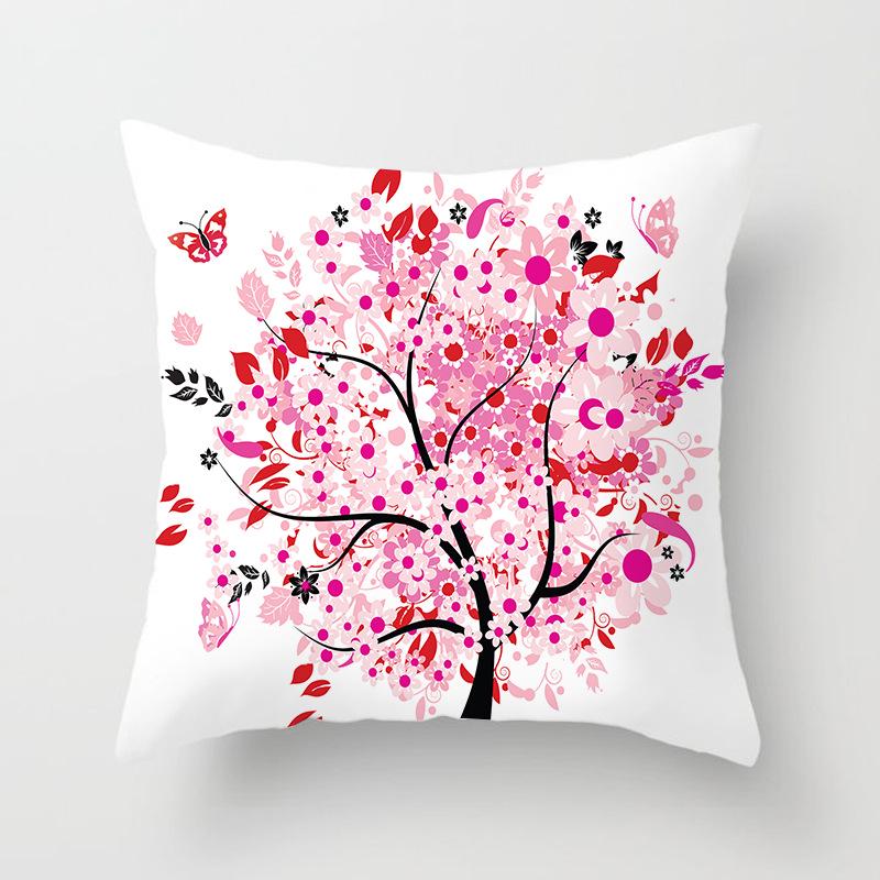 Painted Tree Digital Printed Peach Skin Square Pillow Cushion Cover Home Furnishings