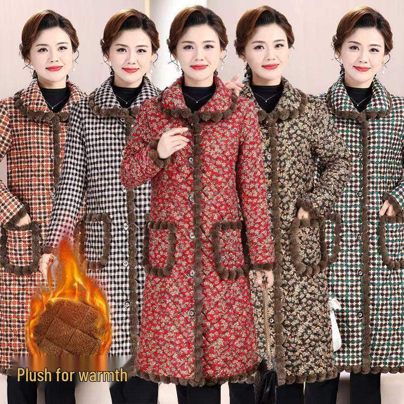 2025 Fashionable Mid-length Lapel Cotton Coat for Middle-aged & Elderly - Extra Thick & Warm for Comfort