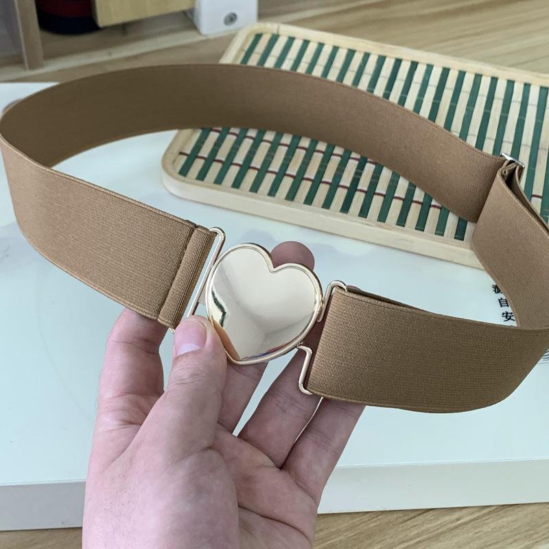 4CM Women's Elastic Waist Heart Pattern Leather Belt for Dress and Jeans
