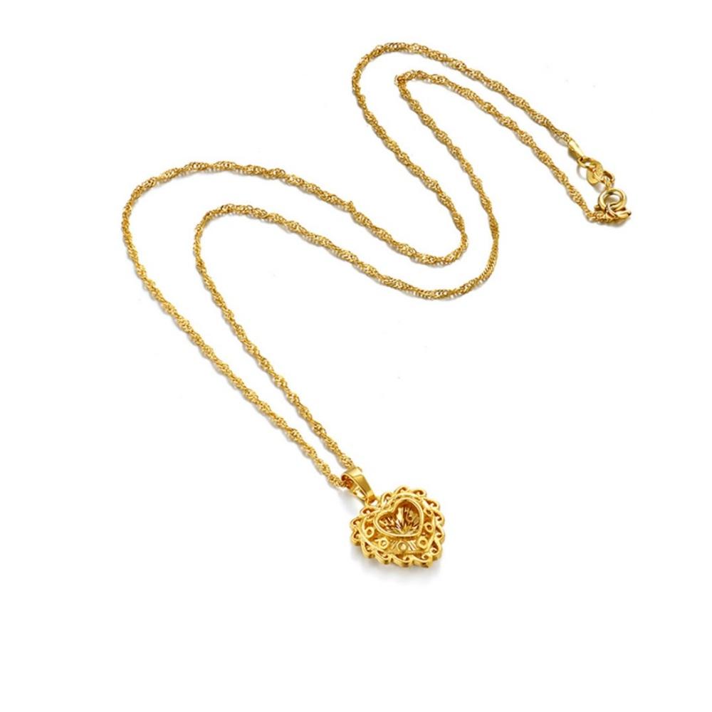 Heart Pendant Necklace for Women Golden Copper Metal Neck Chain Female Necklaces Jewelry for Girl
