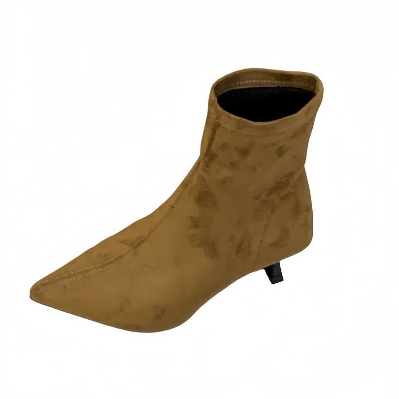 French pointed short boots women's 2025 autumn and winter new stiletto suede thin bare boots Internet celebrity elastic socks Martin boots