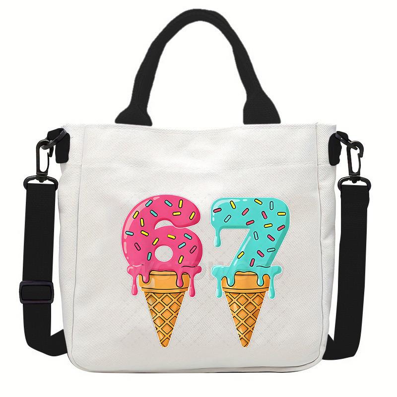 Steal a Brainrot 67 Unicorn Printed Student Crossbody Bag Casual Canvas Shoulder Bags