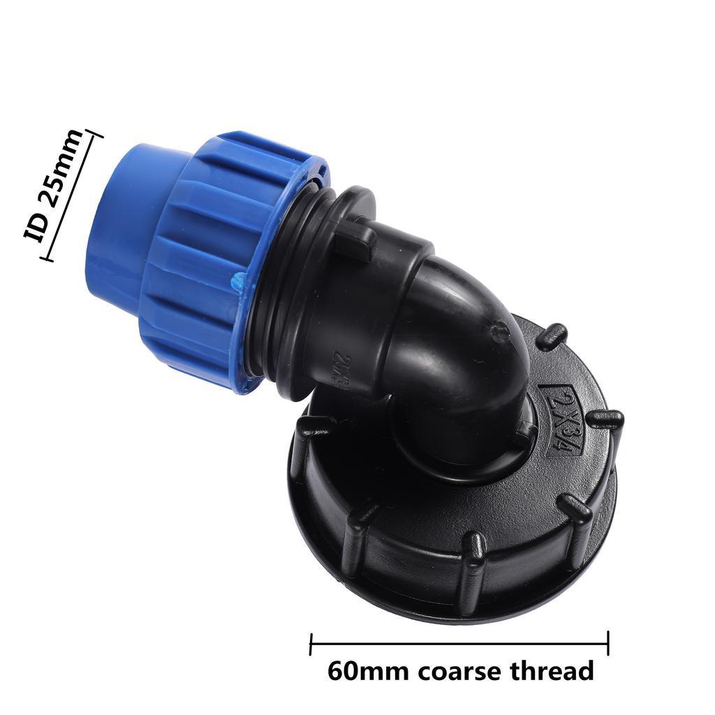 IBC Water Tank Pipe Joints S60 Coarse Threaded Cap 60mm Female Thread To 20 25 32MM Elbow Outlet Tap Adapter