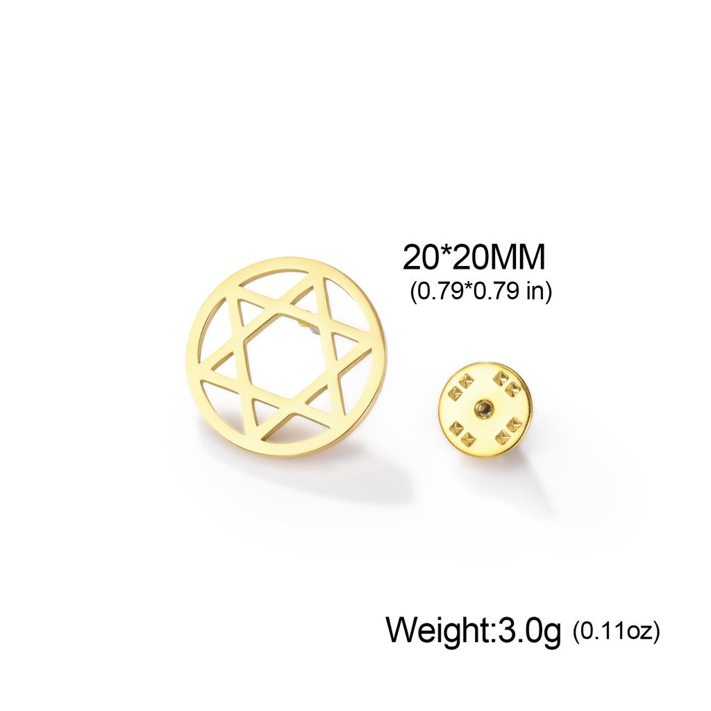 Star Of David Round Pin Brooch Stainless Steel Hexagram Lapel Badge For Women Man Vintage Suit Accessory Jewish Jewelry Gift