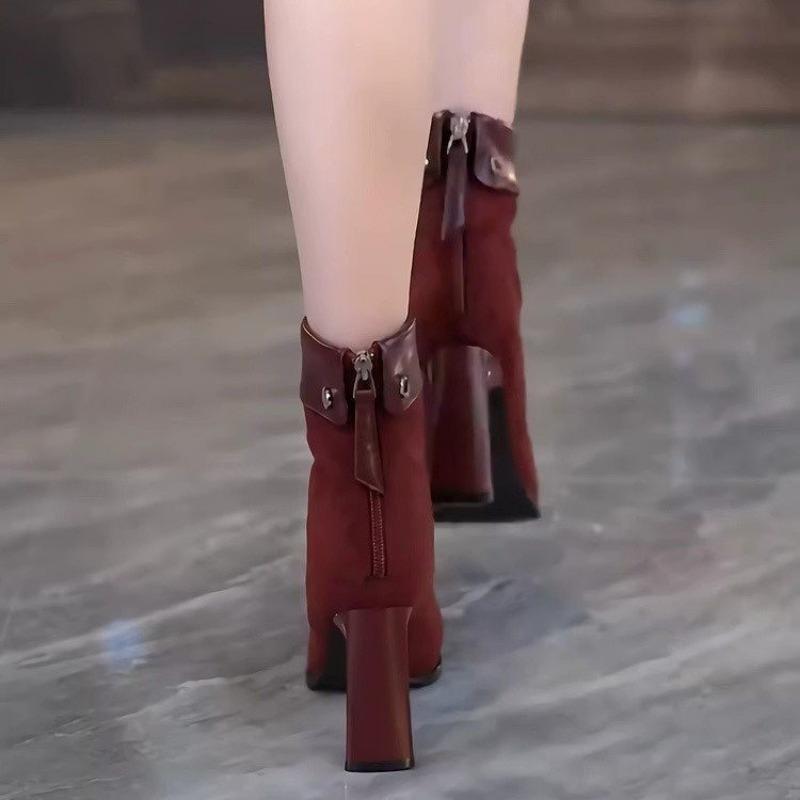 Fashion 2024 Autumn New Fashion Mixed Color Lace Up Ankle Boots for Women Europe America Pointed Toe High Heel Big Size Shoes