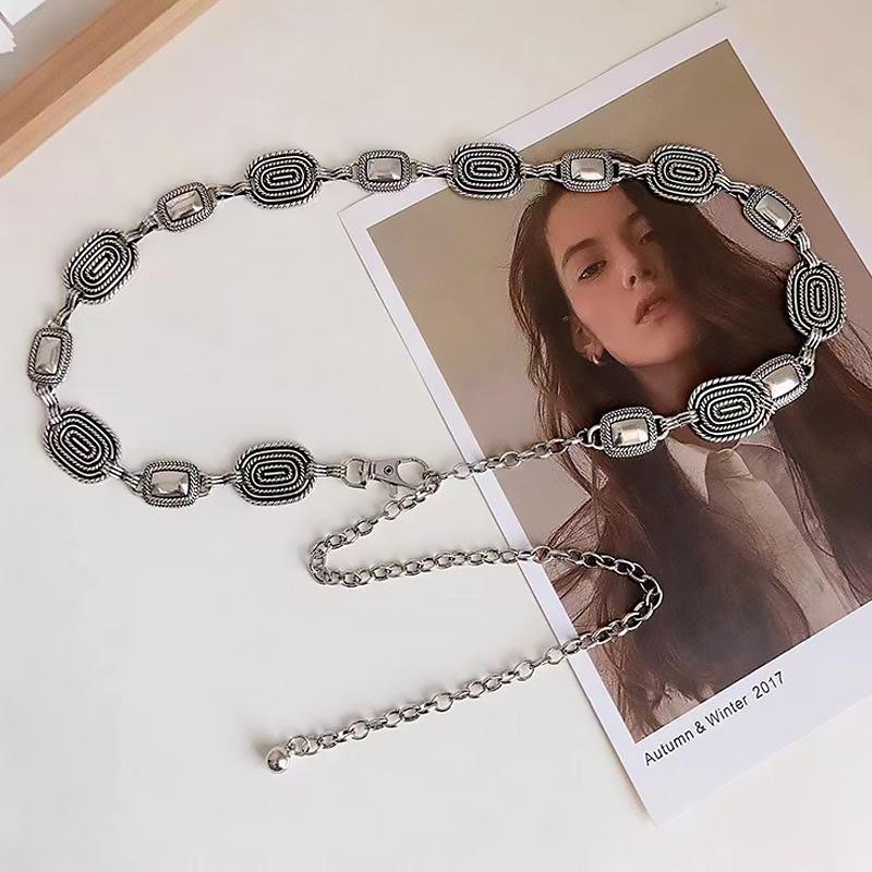 

Геометрическая ретро металлическая цепочка на талию для женщин элегантная универсальная классическая стильная цепочка на талию для женщин ковбойская летняя цепочка для брюк серебряный