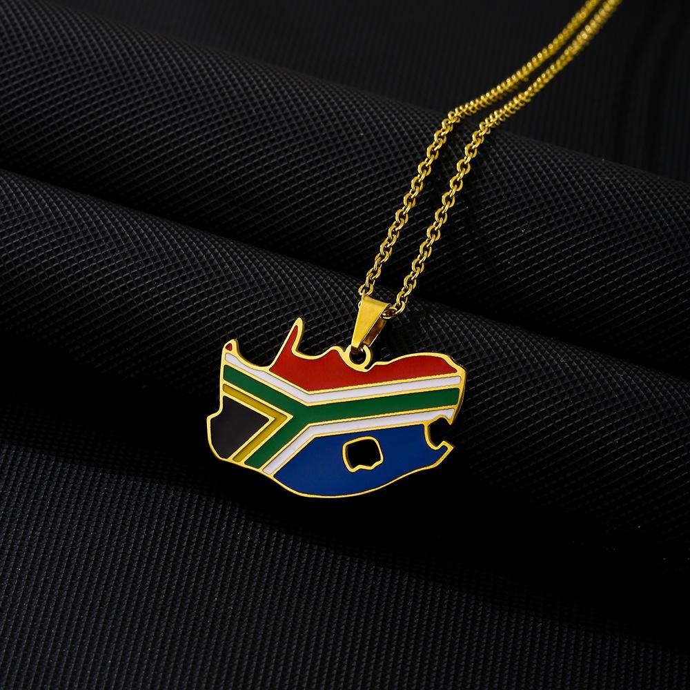 South Africa Map Necklace - Cross-border Stainless Steel, Ethnic Style, Drip Oil Titanium Steel, Popular Couple Design