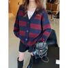 2025 Autumn/Winter Korean Style Loose Striped Knit Cardigan - Women's Versatile Slimming Sweater Coat