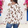 Women Plus Size White Floral Printed Asymmetric Cutout Neck Cold Shoulder Long Sleeve Fitted Top