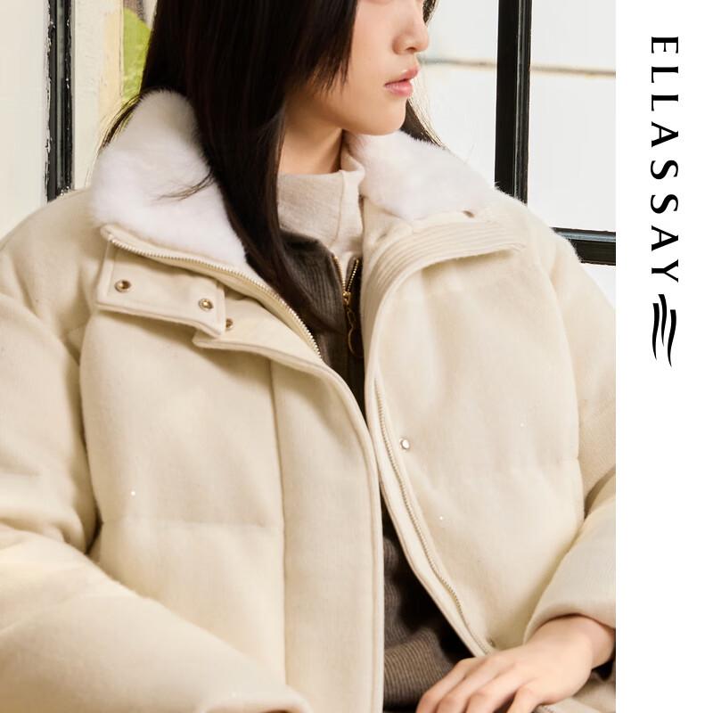 ELLASSAY Women's Plush Collar Short Goose Down Puffer Jacket