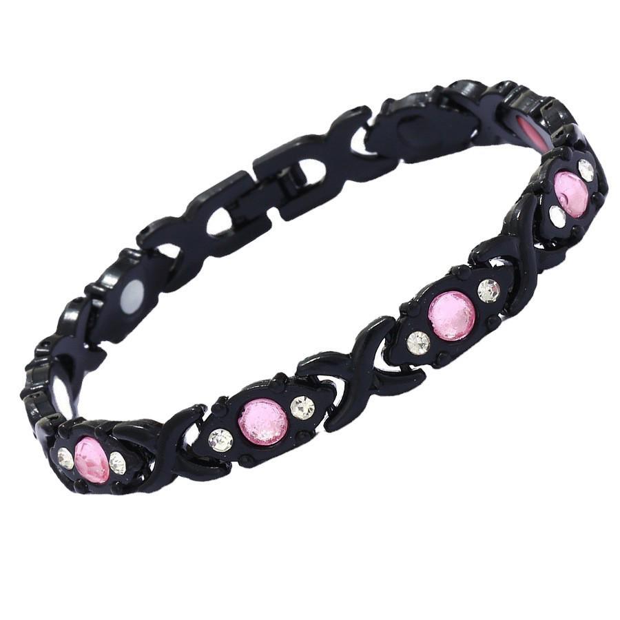 Europäisches & Amerikanisches Magnetarmband: Modischer vierblättriger Kleeblatt-Legierung mit Diamantbesatz, einreihiger Magnetschmuck für Damen.