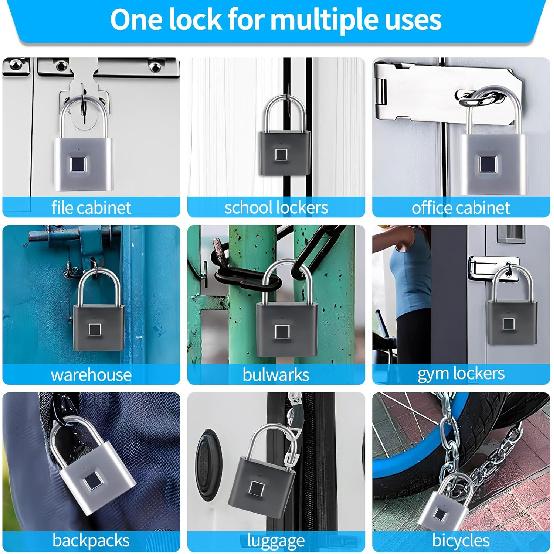 Keyless Portable USB Charging Fingerprint Lock,Smart Padlock Quick Unlock Waterproof and Rustproof,Smart Lock for Warehouses, Gym, Schools, Homes,