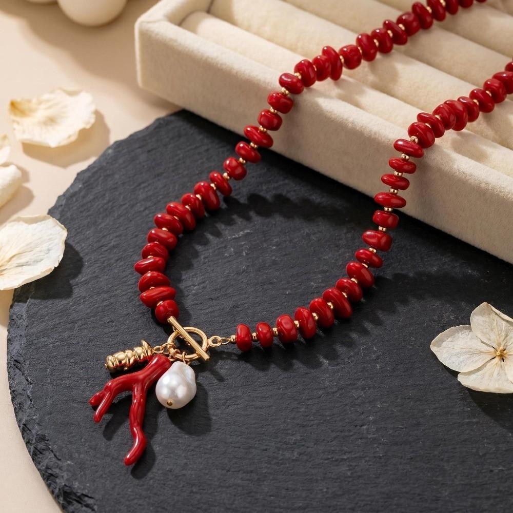 Baroque Pearl Coral Beads Necklace Red Bridal Jewelry Accessories Wedding Party