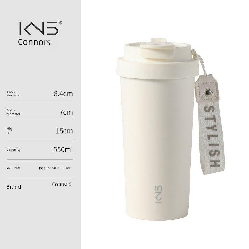 

Ceramic Inner Pot Large Capacity Thermos Cup Male and Female Personality Coffee Cup Good-looking with Straw with Rope Handle Handy Cup Logo/White Cover/Keep Warm for 2 Hours