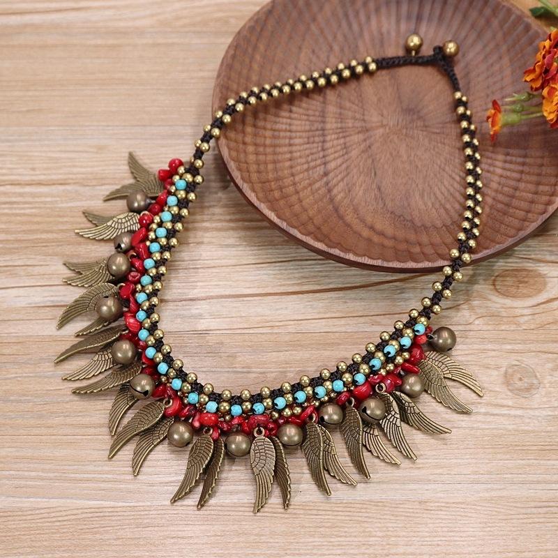 Bohemian Angel Wings Female Vintage Short Necklace Wings Fringed Bells Collarbone Chain Vacation Ornament