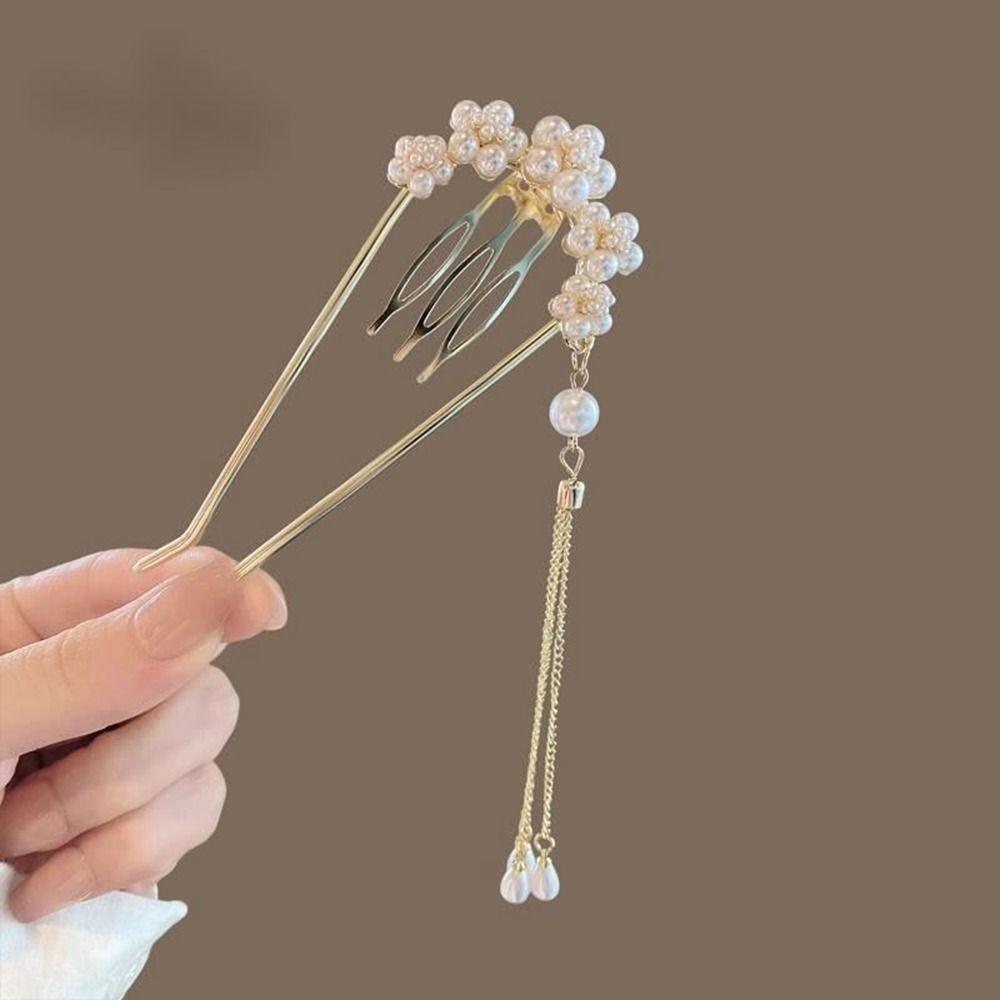 Headdress Pearl Hairpin U-shaped U-shaped Hairpin New Pearl Pendant HairClip  Women Girl