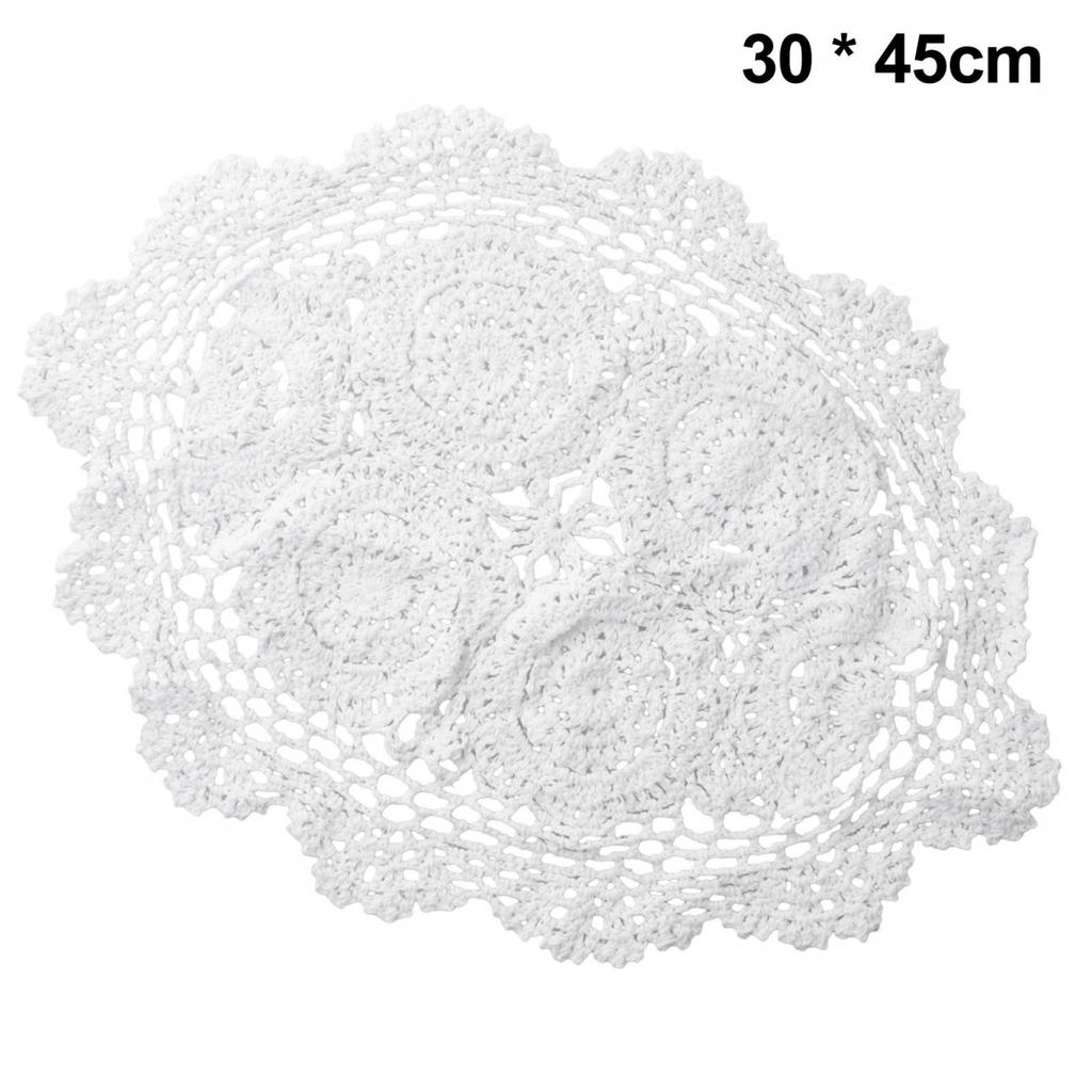 Dining Placemat Decoration Retro Oval Hand Crochet Cotton Lace Doilies