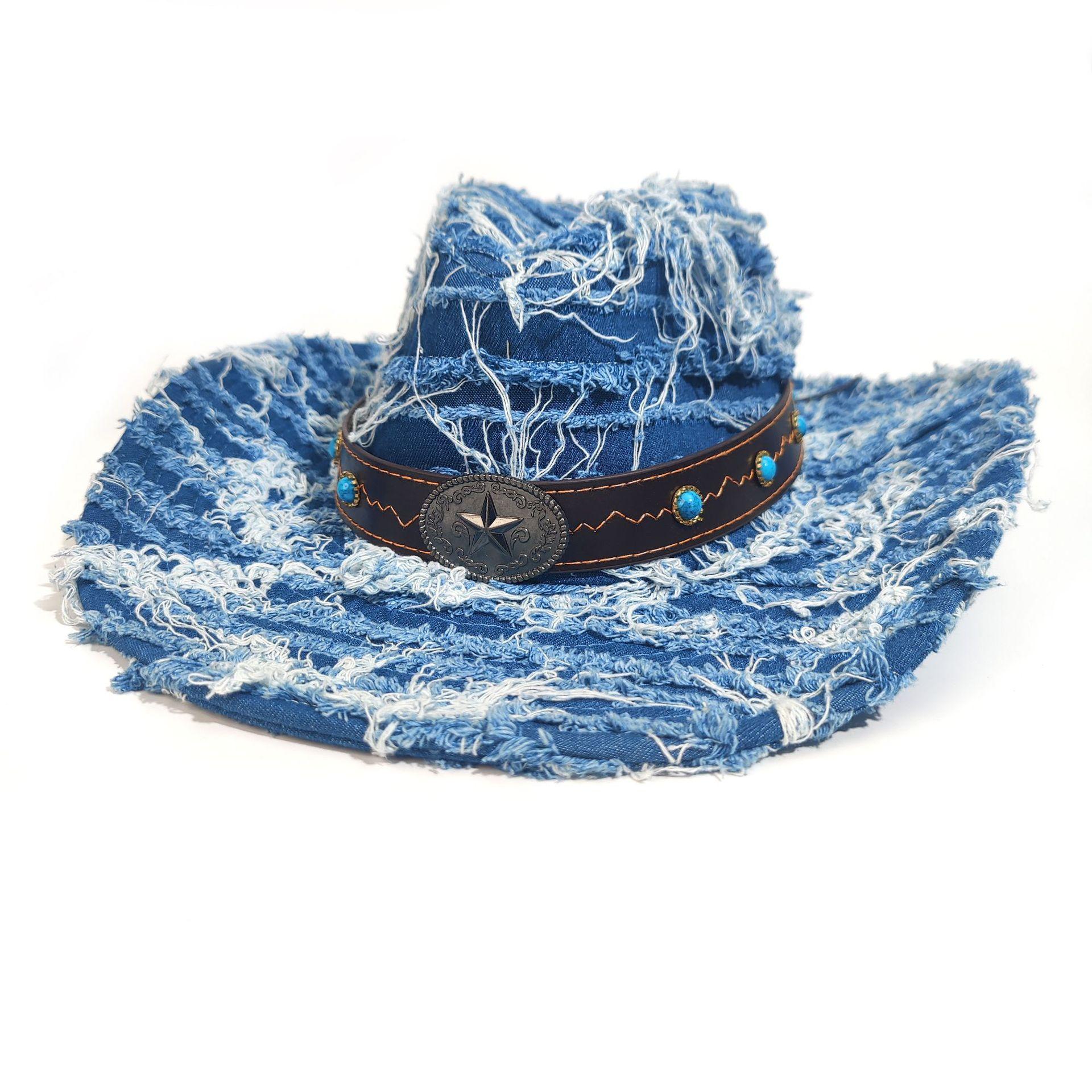 

Western Cowboy Hat Spring And Autumn Sunshade Sun Protection Hat Children S Retro Denim Bucket Hat M（56-58cm）