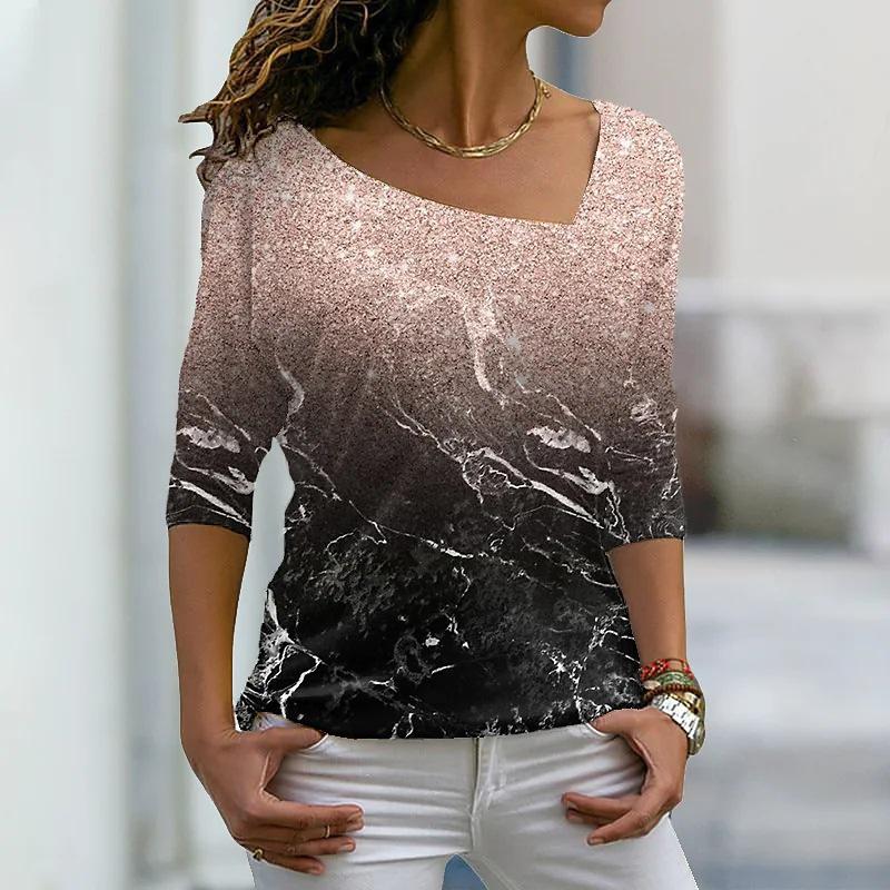 Модные женские футболки с нерегулярным диагональным воротником — фото 5