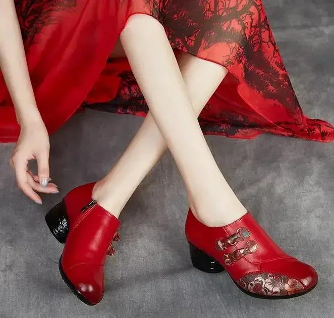 Fashion 2025 New 5cm Spring Autumn New Retro Genuine Leather Platform Shoes Women's Pumps High Heel Soft Bottom Shoes Women ZIP