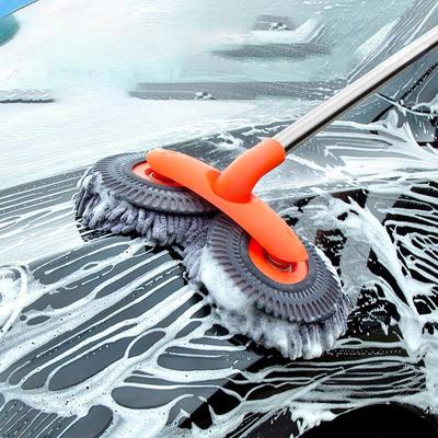 Car Washer Mop Foam Wash Chenille Brush Double Brush Head Roof Window Cleaning Maintenance Three-Section Telescopic Mop