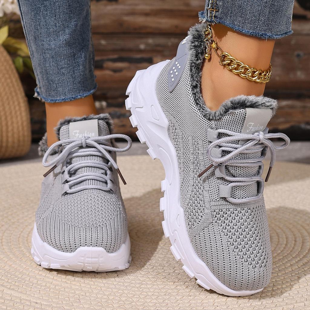 Winter Warm Sneakers for Women Lightweight Anti-Slip Plush Walking Shoes With Faux Fur Lined Women's Casual Comfortable Outdoor Running Workout Shoes