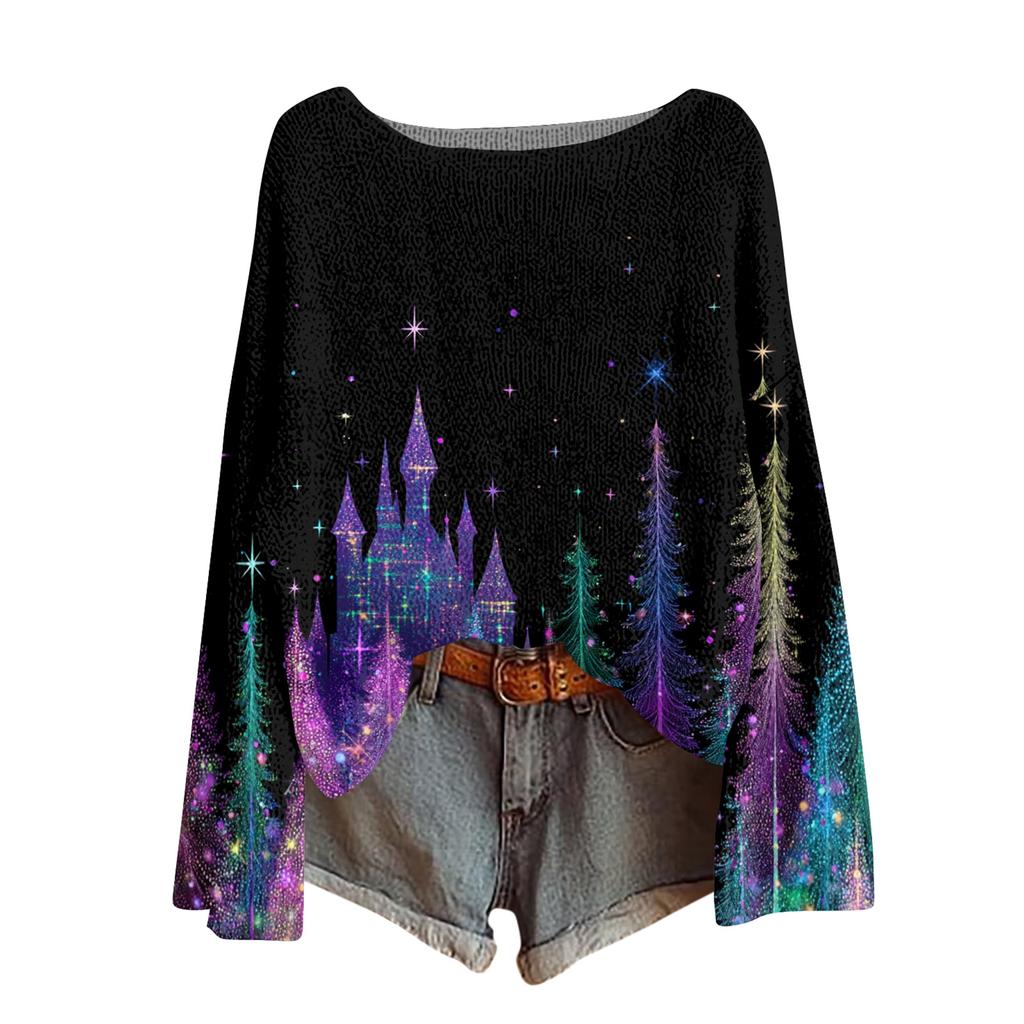 Womens  Fall Sweaters Long Sleeve Print Tops Pullover Sweaters Loose Dressy Casual Basic Clothes