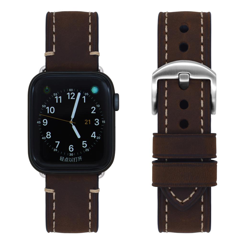 Suitable For Apple S7 Watch Apple Iwatch Strap First Layer Crazy Horse Leather Pin Buckle Watch8 Watch Strap