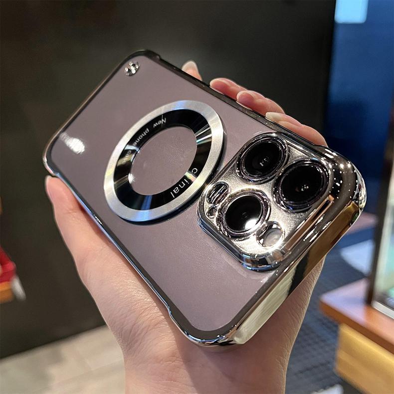 Ultradünne, rahmenlose, plattierte Handyhülle für iPhone 14 13 12 Pro Max 14plus 14pro, transparente, stoßfeste magnetische kabellose Ladeabdeckung