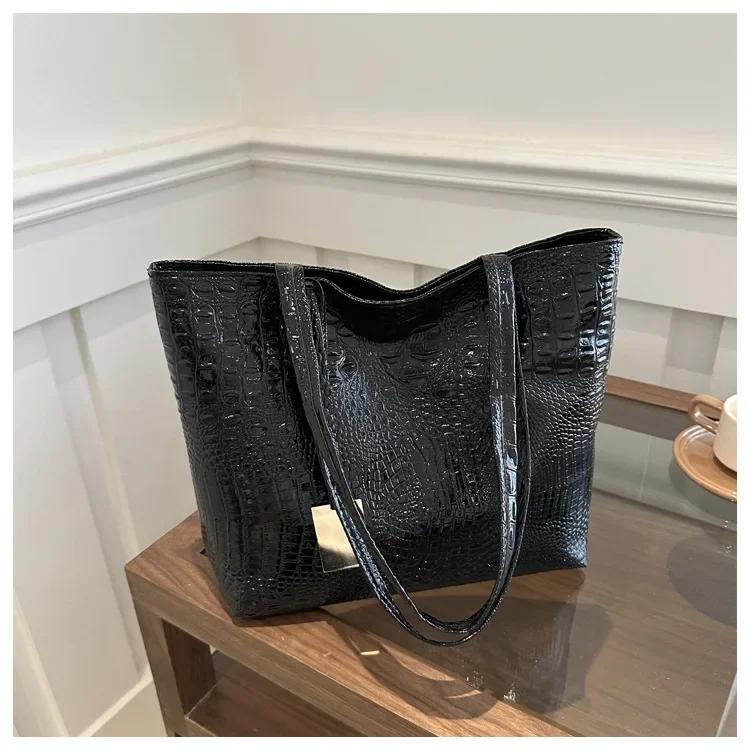 

Fashion Casual Women Shoulder Bags Silver Gold Black Crocodile Handbag PU Leather Female Big Tote Bag Ladies Hand Bags Sac