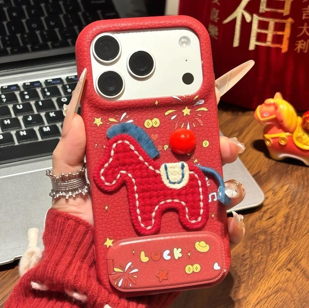 Red Embroidery Pony Apple 17promax/16pro Anti-drop 15Pro All-inclusive 13PRO Mobile Phone Case 14PRO