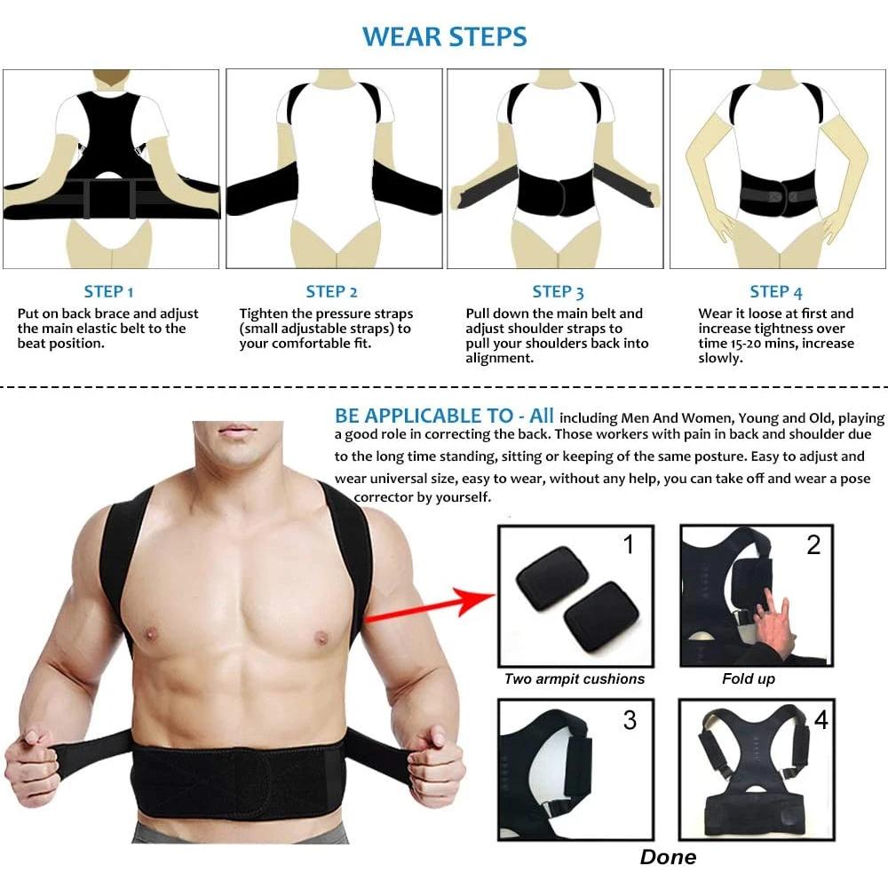 Magnetic Back Brace Posture Corrector Lumbar Support Belt for Lower Upper Back Pain Relief Men Women