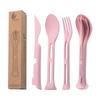 1 Sets Wheat Straw Portable Knife, Fork, Spoon Set for Home Outdoor Fresh Three Piece Set for Travel Folding Wheat Tableware