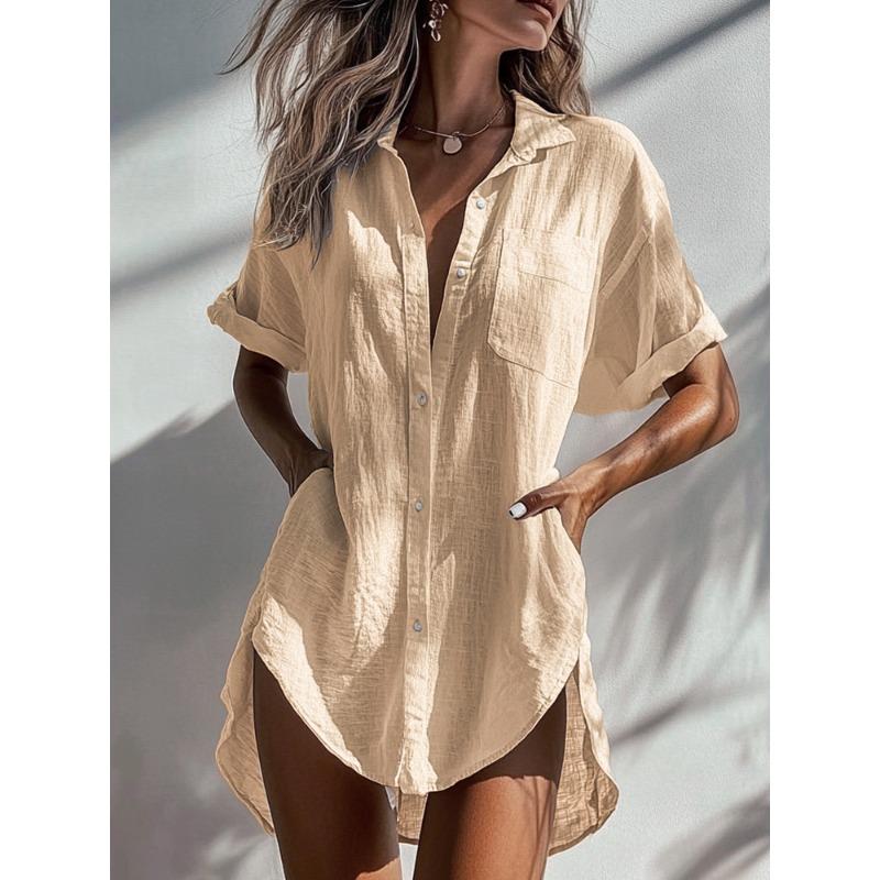 

TIFICY Women s Fashion Casual Summer Spring Solid Color Print Short Sleeve POLO Neck Blouses & Shirts XXXXXL абрикосовий