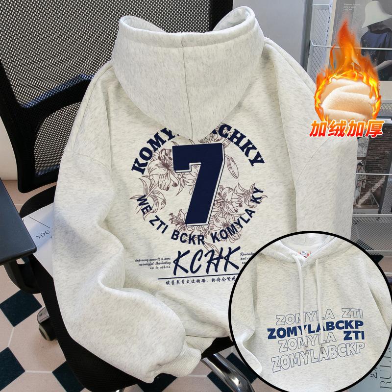 

American Retro Printing Season New Men s Fleece Thickened Hooded Sweater Women s Loose Top XL