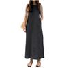 Women's Fashion Solid Color Maxi Dress Round Neck Sleeveless Pocket Loose Tank Top Denim Dress