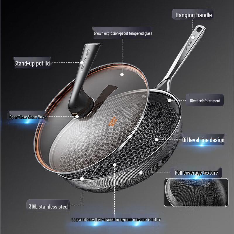 Kombach Flagship S-Style 316 Stainless Steel Honeycomb Wok
