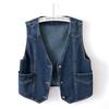 Women's European Retro V-Neck Dark Blue Denim Vest - Spring/Autumn 2025 Sleeveless Loose-Fit Outerwear