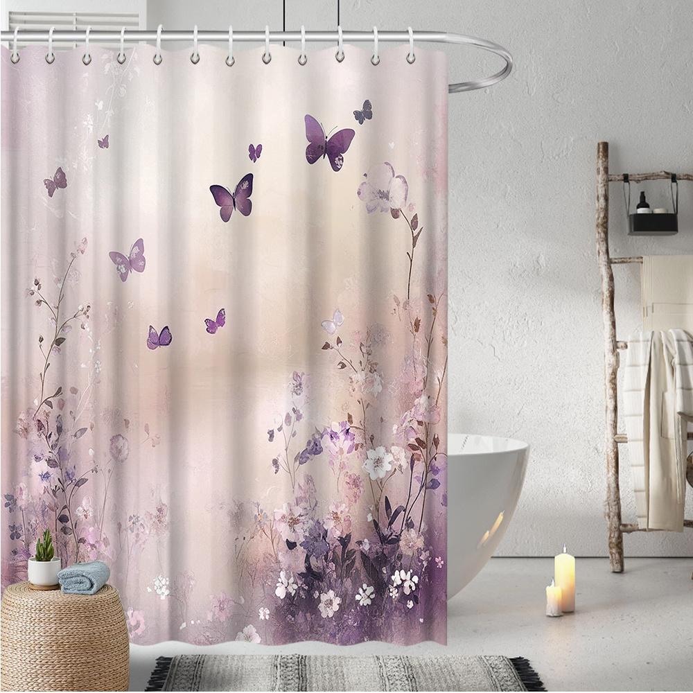 

Butterfly Shower Curtain, Vibrant Flower & Butterfly Art Print, Perfect for All Seasons, Bathroom Decor W90xH180cm
