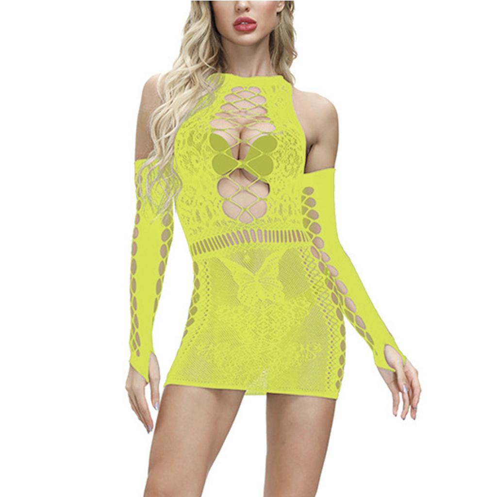 Ladies Sexy Lingerie Multicolor Lace Hollow Out Bag Hip Big Elastic Mesh Suit