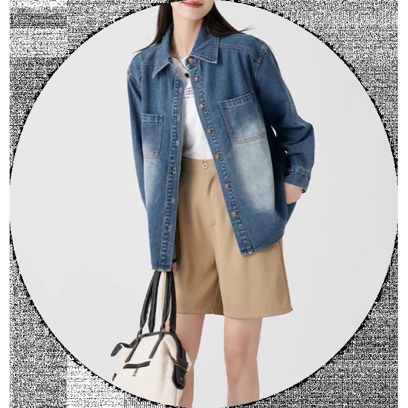 Chemise en jean style rétro Hong Kong pour femme - Automne/Hiver 2026, Coupe décontractée ample, Amincissante, Vêtement d'extérieur polyvalent à manches longues