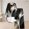 Women Plus Size Black Gold Printed Round Neck Long Sleeve High Low Top Wide Leg Pants Two Piece Set
