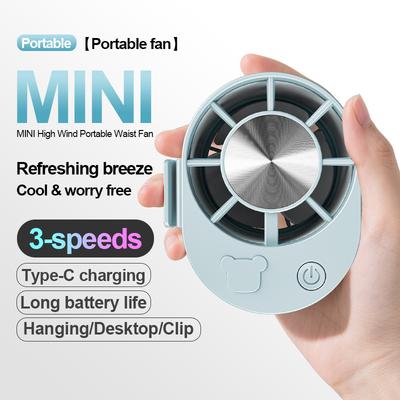 Mini Portable Waist Fan 3 Speeds Adjustable Rechargeable USB Clip-on Fan Neck/Desk Quiet Fan for Delivery/Fishing/Outdoor Work