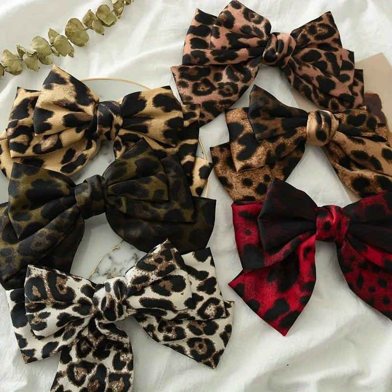 Boutique Cloth Leopard Three Layers Big Bow Hairpin Spring Clip Barrettes Women Girls Hair Accessoriesr Headwear