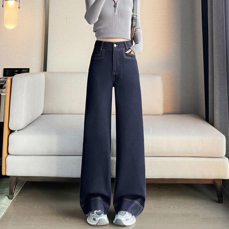 Womens Relaxed Fit Straight Leg Jeans Pants High Waist Wide Trousers Winter Casual Wear