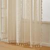 Vintage Curtain Rod Cotton Linen Curtain Tassel Beige Living Room Balcony Sheer Curtain